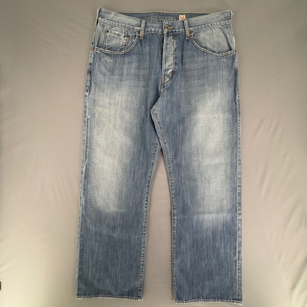 Vintage Guess Jeans Mens 36x30 Light Wash Button Fly Straight Leg Y2K Baggy